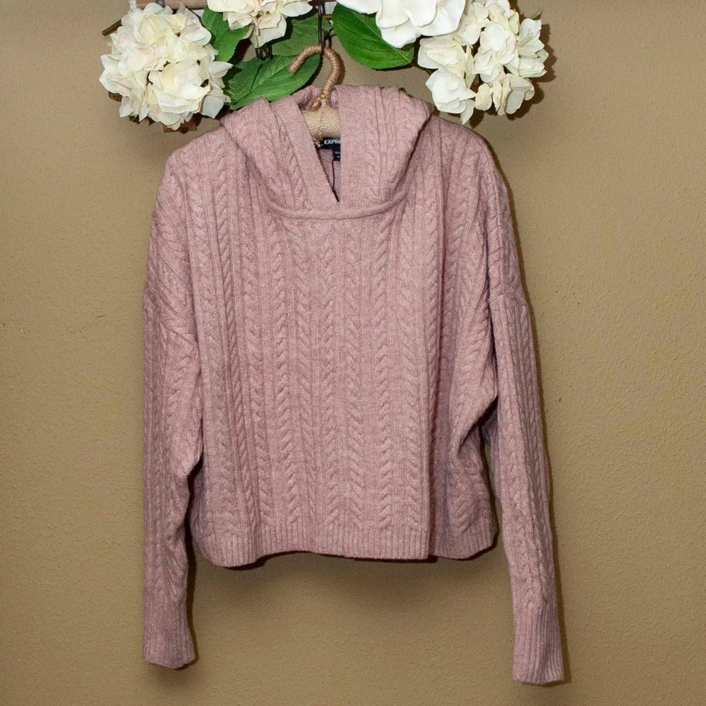 NWT Express Cable Knit Hooded Sweater in Blushing Mauve size M